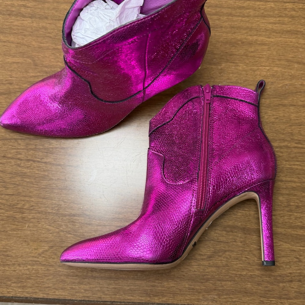 Gianni Bini Pink Metallic Ankle Boots Pointed Toe Stiletto Heels 7.5 - Picture 5 of 12